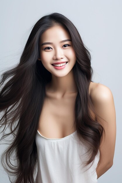 Asian beautiful girl at the white background