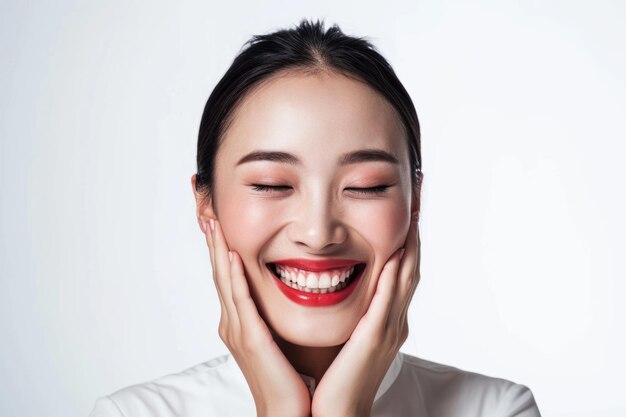 Asian beauty cosmetic skincare model white background