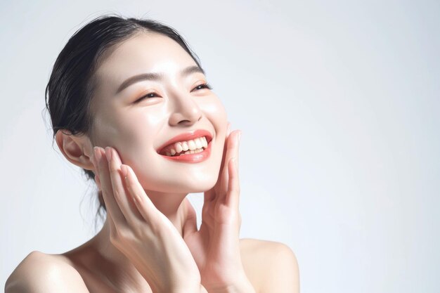 Asian beauty cosmetic skincare model white background