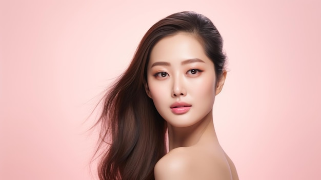 アジアの美しさ 完璧な肌を持つ若い女の子 女性のスキンケア エディトリアル 若々しいエレガンス肌