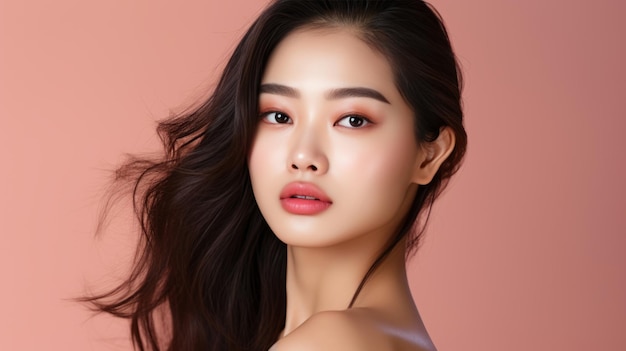 アジアの美しさ 完璧な肌を持つ若い女の子 女性のスキンケア エディトリアル 若々しいエレガンス肌