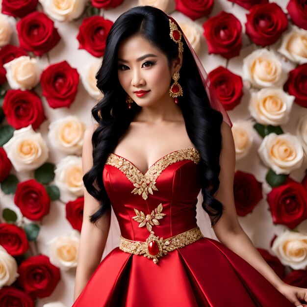 An Asian Bridal In Red Color
