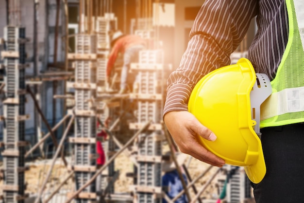 Asian business man construction engineer worker at house building site