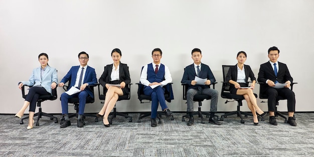 asian business people waiting in line for job interview