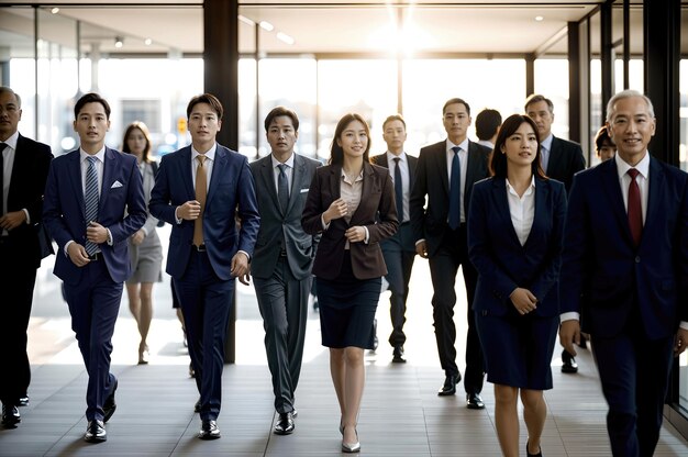 Photo asian business person walking in the office generated ai