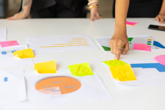 Squadra asiatica della donna di affari che lavora al computer portatile nella sala riunioni. gente di affari professionale di brainstorming e concetto di lavoro di squadra.