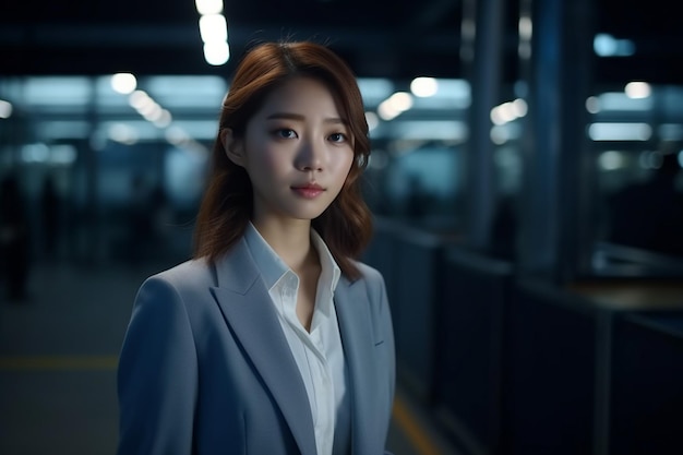 Asian business woman in a blue suit