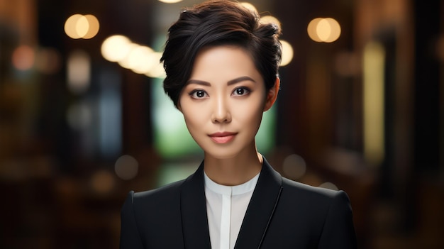 Asian Business woman Portrait of a Professional in Elegant Black Attire Radiating Confidence