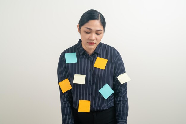 Asian business woman stress from hard work with white background