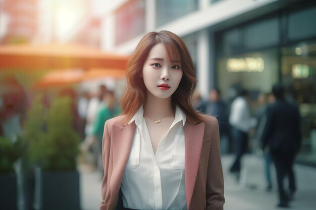 Asian business woman wearing pink blazer