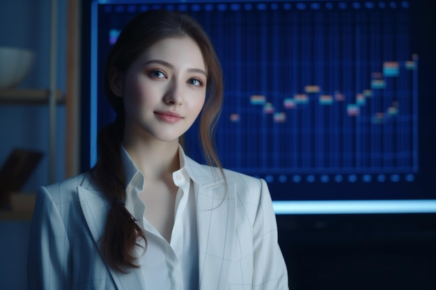 Asian business woman wearing white suit