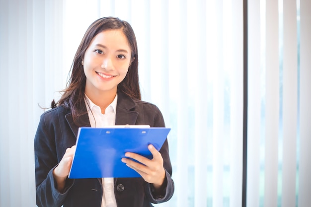 Photo asian business women smiling happy for working