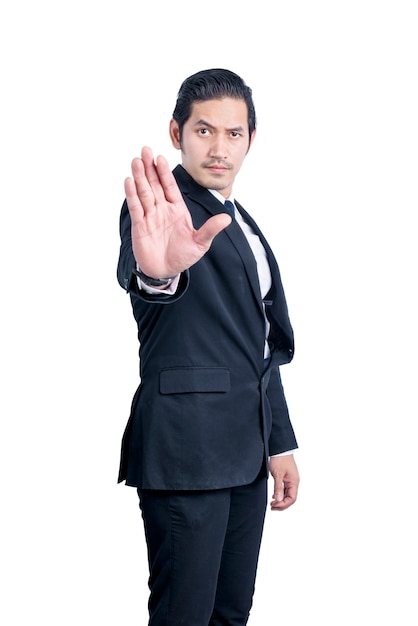 Asian businessman showing stop gesture