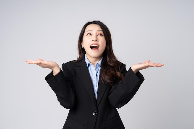 Asian businesswoman portrait, isolated on white background