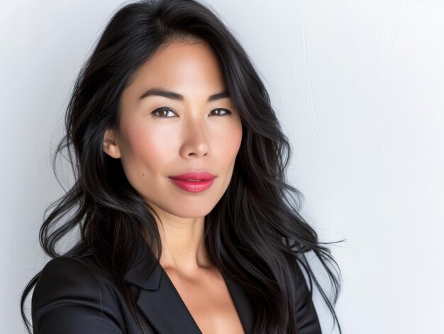 Asian businesswoman portrait with a white copy space background