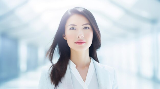 Asian businesswoman on a street with plazas