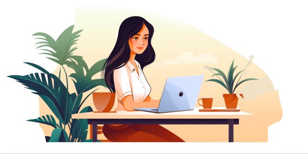 Asian Businesswoman Working on Laptop in Office Female Entrepreneur and Freelancer Concept