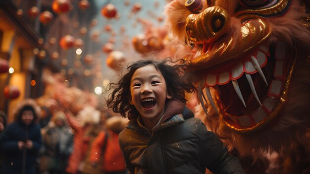 Asian child celebrating Chinese New Year