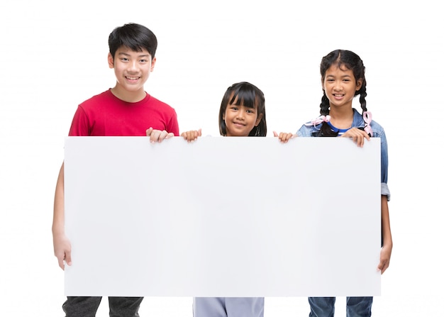 Asian child holds blank sign