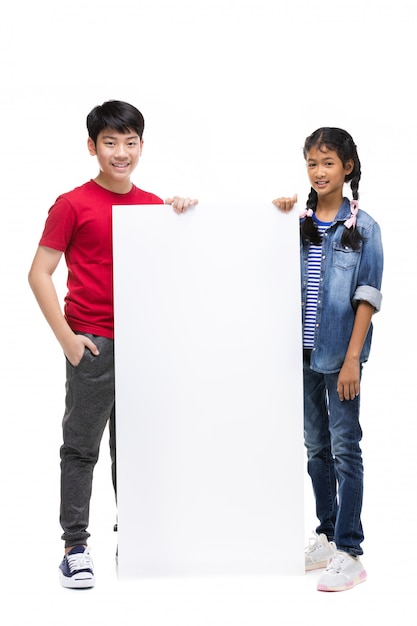 Asian children holds blank sign