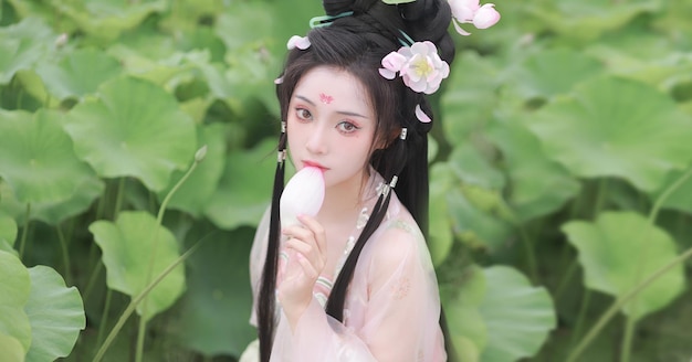 아시아 중국 스타일 Hanfu 섹시한 여성 아름다움