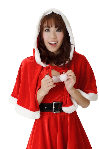 Asian Christmas girl with happy smile expression against white.