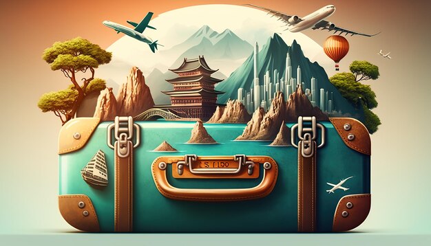 Asian cities Asia summer travel vacation banner Generative AI illustration