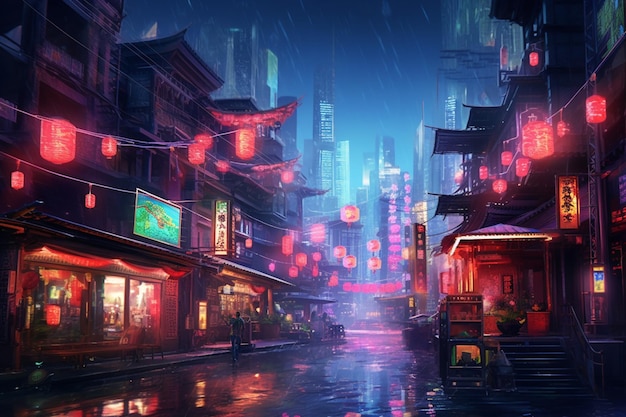 Asian city night cyberpunk