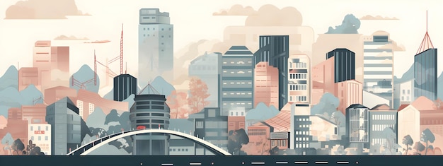 Asian city skyline with skyscrapers illustration