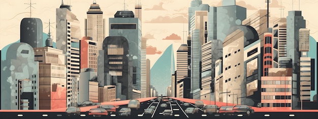 Orizzonte asiatico della città con l'illustrazione dei grattacieli