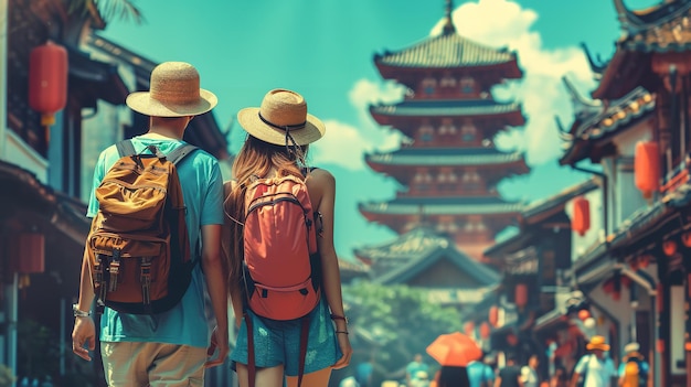 Foto vacanze in città asiatiche, viaggio di luna di miele e viaggio in zaino in spalla generative ai