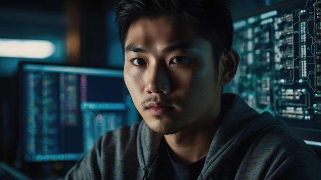asian computer programmer network security hacking computer hacker internet cybersecurity dark