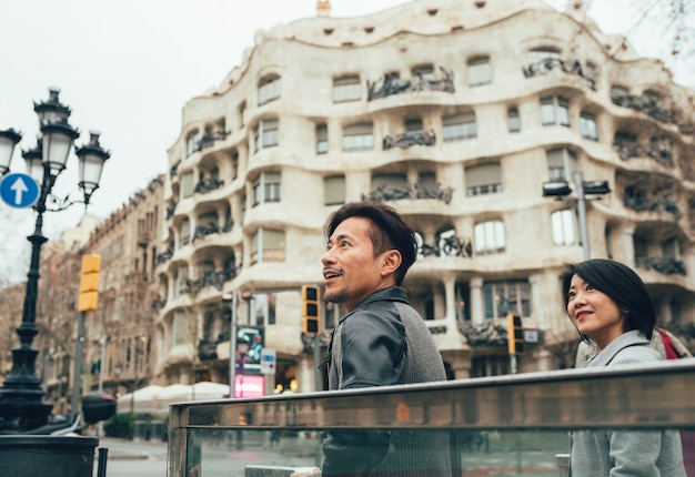 Asian couple on holidays in Barcelona