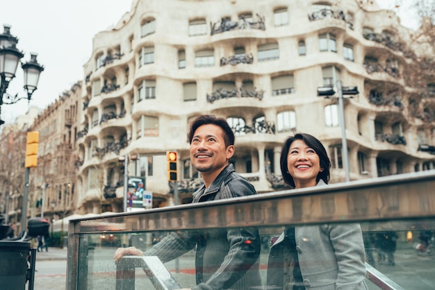 Asian couple on holidays in Barcelona