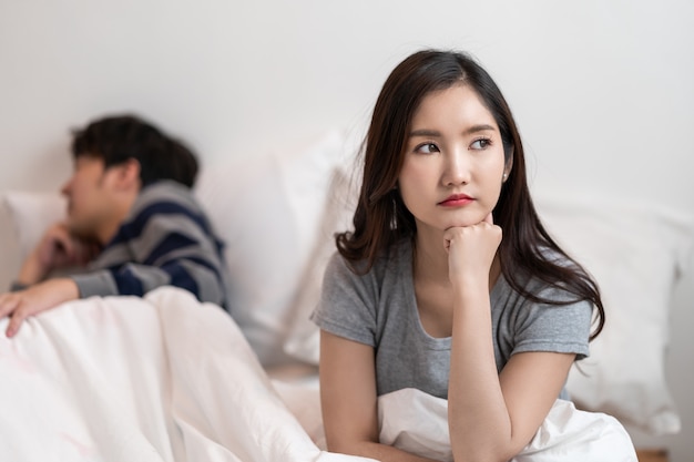 Asian couple relationship difficulties, conflict and people\
concept