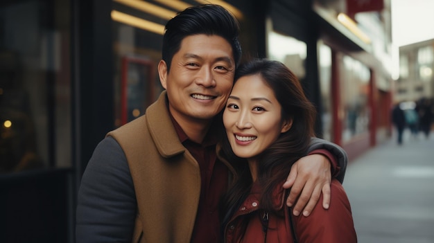 Asian couple smiling and happy