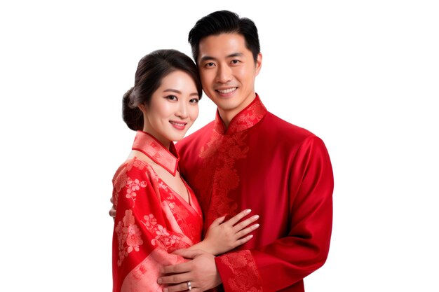 Photo asian couple in traditional red attire