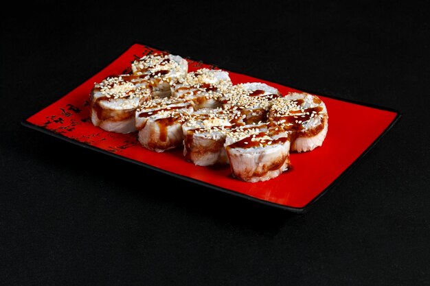 Asian cuisine dish delicious sushi sushi on a black background roll you net on a black background