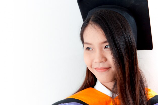 Asian cute women portrait graduation isolated on white, Thailand university.