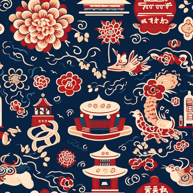 Asian decoration seamless pattern AI Generated