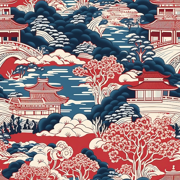 Asian decoration seamless pattern AI Generated