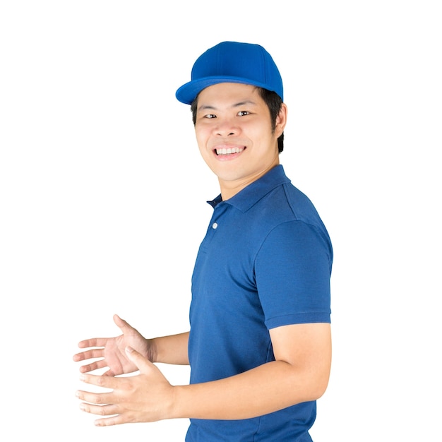 asian delivery man isolated on white