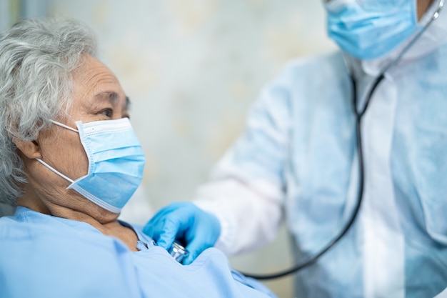 Asian doctor wearing PPE suit for protect Covid-19 Coronavirus.