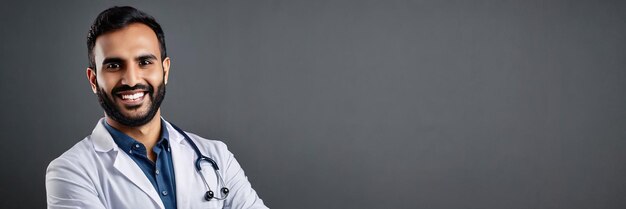 Photo asian doctor in white coat looking at camera