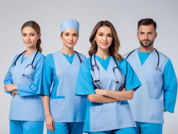 Asian Doctors Team Wear Blue Color Doctor Uniform