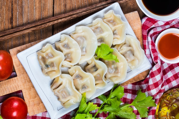 Asian dumplings in bowl