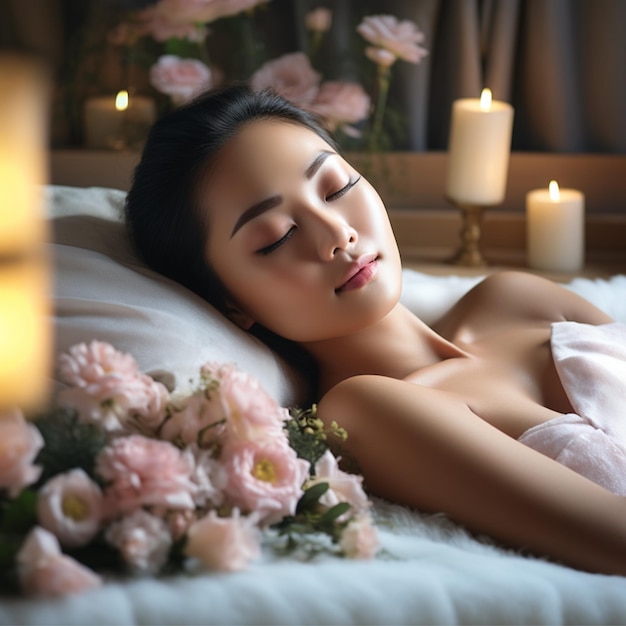 Photo an asian elegance immersed in luxurious spa rejuvenation