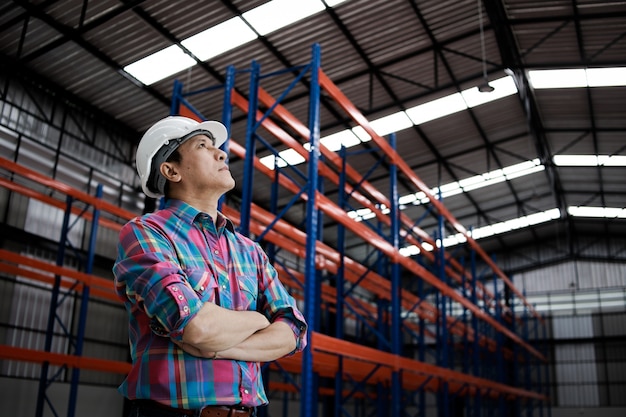 Asian Engineer man working in building factory