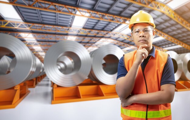 Asian engineer or technician work in steel factory