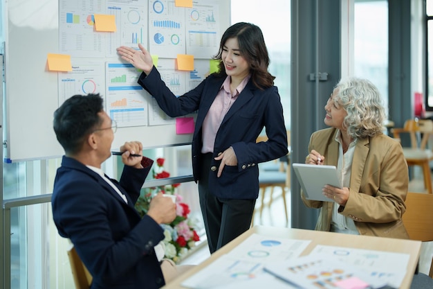 Asian entrepreneurs and business people meeting in a conference room in business planning financial budget and investment risk assessment to analyze customer groups to increase company growth